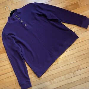 LANDS’ END Thick Knit Waffle Thermal Funnel Neck Henley Pullover Top Boxy Fit